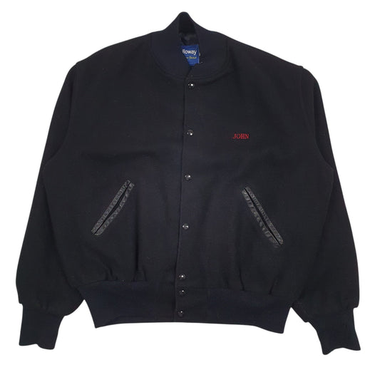 Mens Black Holloway Bomber Vintage 90s Made In USA Full Zip Coat