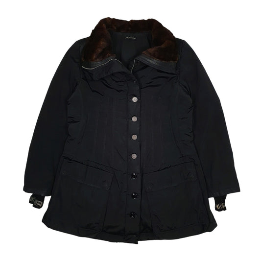 Womens Black Marithe Francoise Girbaud Fur Lined Trench Coat