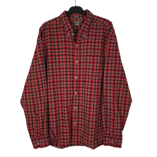 Mens Red Eddie Bauer Thick Flannel Long Sleeve Shirt