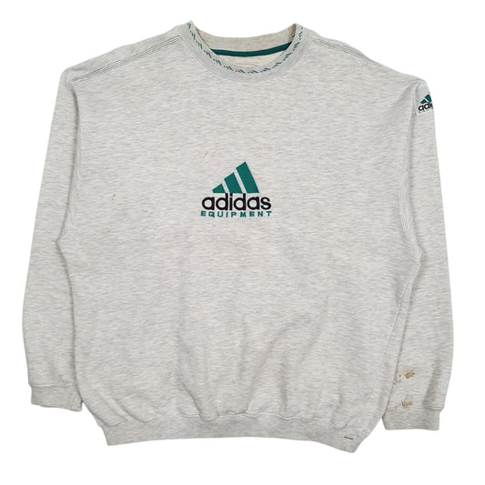 Mens Grey Adidas Equipment Vintage 90s Spellout Crewneck Jumper