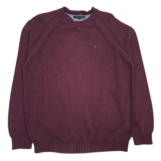 Mens Burgundy Tommy Hilfiger Knitwear Crewneck Jumper