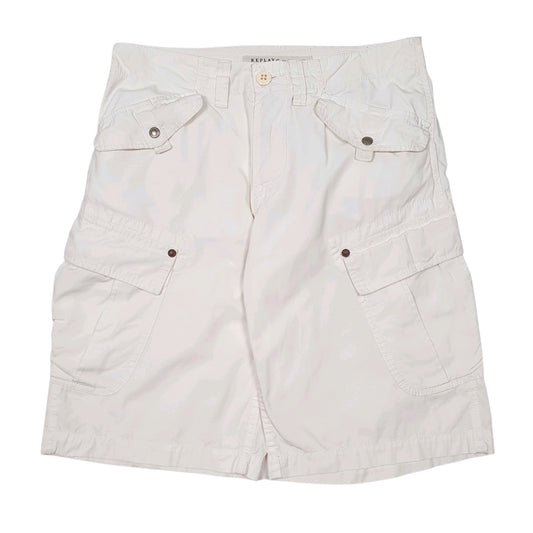 Mens White Replay Cargo Shorts