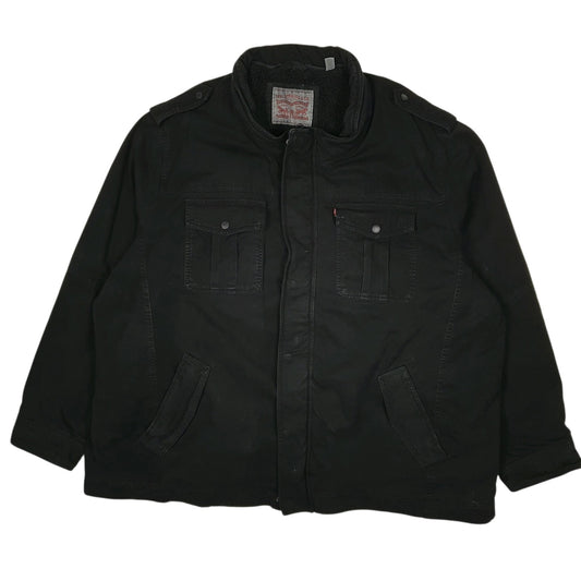 Mens Black Levis Military Bomber Sherpa Lined Coat