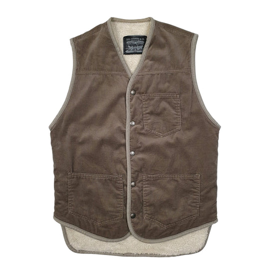 Mens Grey Levis Vest Bodywarmer Corduroy Sherpa Lined Vintage 90s Coat