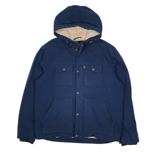 Mens Navy Levis Sherpa Lined Hoodie Coat