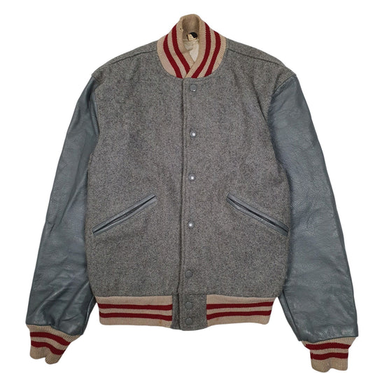 Mens Grey Stonebriar Waxlers Varsity Leather College Vintags 1980s Coat