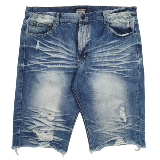 Mens Blue Smoke Rise Distressed Denim Shorts