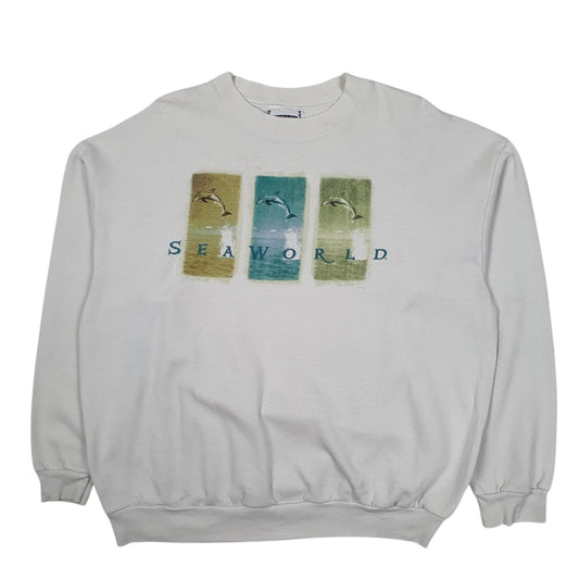Mens White Lee Vintage 90s Seaworld Crewneck Jumper