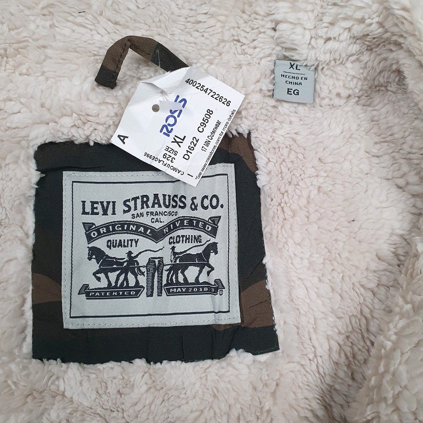 Mens Green Levis Camo Fleece Lined Coat