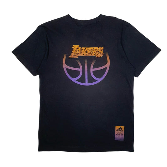 Mens Black Adidas LA Lakers NBA Basketball Short Sleeve T Shirt