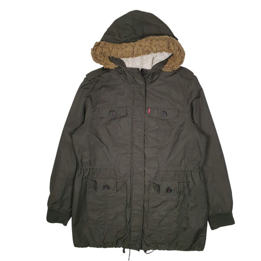Mens Green Levis Sherpa Lined Military Coat