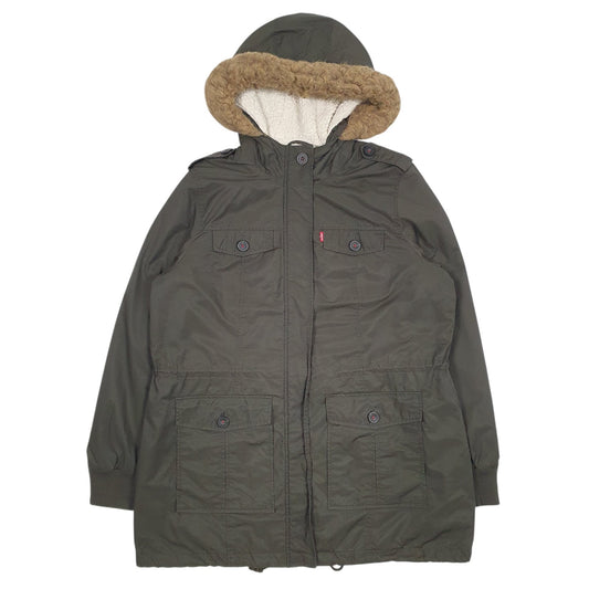 Womens Green Levis Sherpa Lined Coat