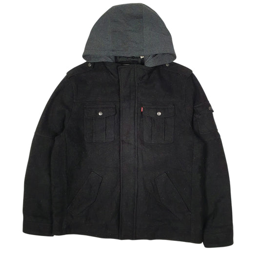 Mens Black Levis Military Bomber Hoodie Coat