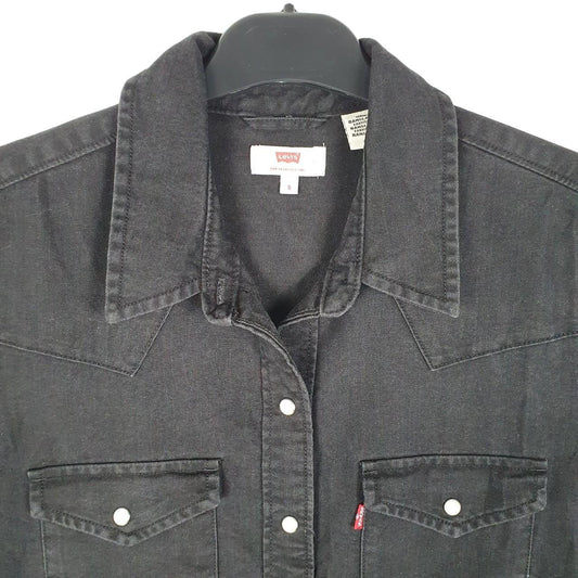 Womens Black Levis Western Pearl Snap Cowboy Long Pocket Long Sleeve Shirt