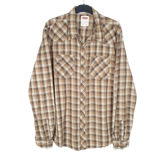 Mens Brown Levis Western Cowboy Snap Button Modern Long Sleeve Shirt