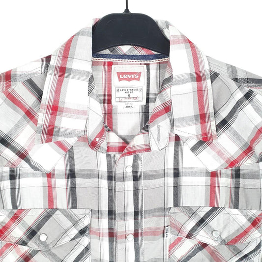 Mens Grey Levis Western Cowboy Pearl Snap Modern Long Sleeve Shirt