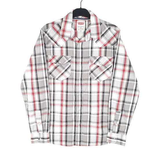 Mens Grey Levis Western Cowboy Pearl Snap Modern Long Sleeve Shirt