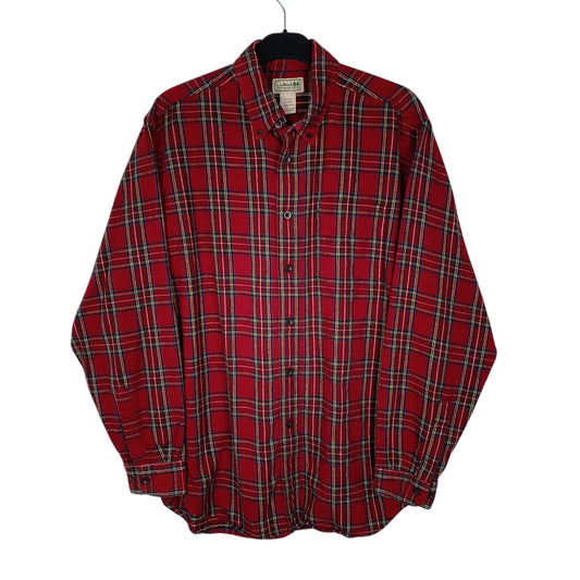 L.L.BEAN Red Check Shirt Thick Plannel Plaid Long Sleeve Cotton Mens M