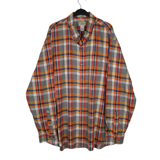 L.L.BEAN Orange Check Shirt Long Sleeve Casual Cotton Mens XL