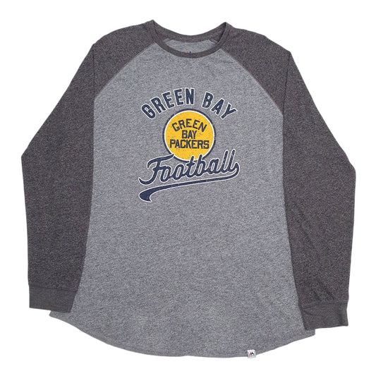 MAJESTIC Grey T Shirt Tee NFL Green Bay Packers Long Sleeve Cotton Blend Mens XL