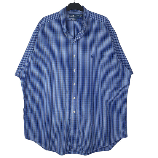 RALPH LAUREN Blue Gingham Shirt Classic Fit Short Sleeve Casual Cotton Mens XXL