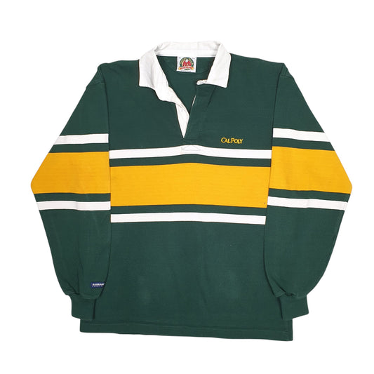 BARBARIAN Green Polo Shirt Rugby Calpoly Long Sleeve Cotton Mens XL