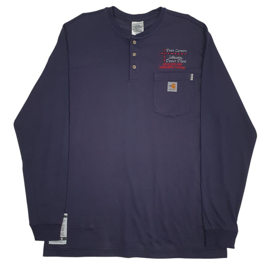 CARHARTT Navy T Shirt Tee Henley Fire Resistant Long Sleeve Cotton Mens L