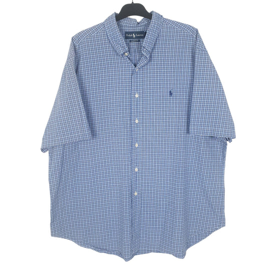 RALPH LAUREN Blue Gingham Shirt Classic Fit Short Sleeve Casual Cotton Mens XXL