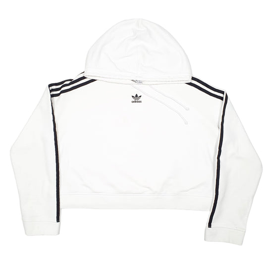 Womens White Adidas Cropped Hoodie Jumper