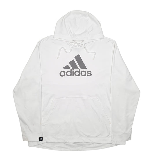 Mens White Adidas Spellout Active Workout Gym Running Hoodie Jumper