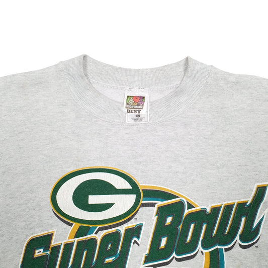 Mens Grey Fruit Of The Loom Super Bowl Green Bay Packers NFL Champions Vintage 90's Crewneck Jumper