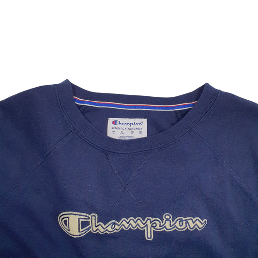 Womens Navy Champion Spellout Crewneck Jumper