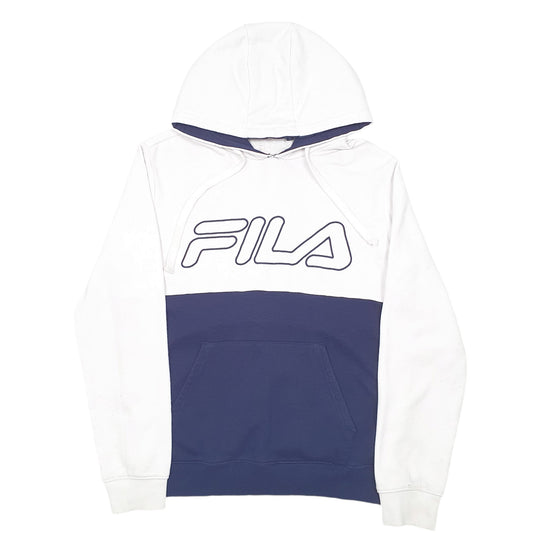 Mens White Fila Spellout Hoodie Jumper