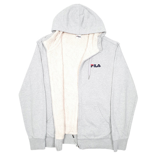 Mens Grey Fila Sherpa Fleece Lined Hoodie Full Zip Jumper