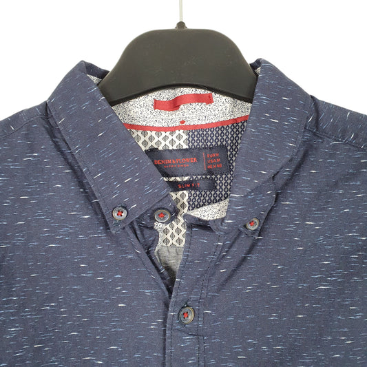 Mens Navy Denim & Flower Ricky Singh Short Sleeve Shirt