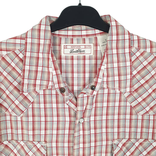 Mens Red Levis Western Pear Snap Cowboy Short Sleeve Shirt