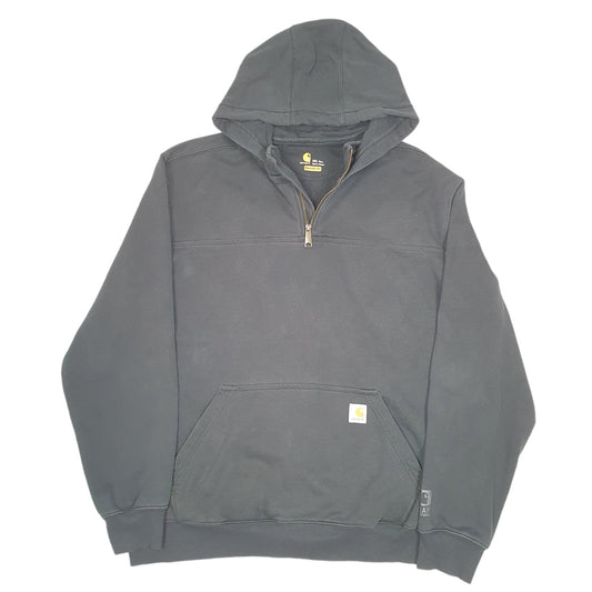 Mens Black Carhartt Workwear Hoodie Tall Rain Defender Quarter Zip Jumper