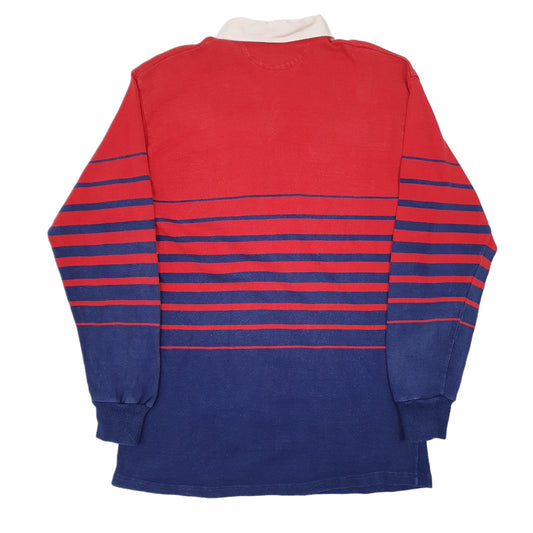 Mens Red Barbarian Vintage Rugby 90s Victoria Long Sleeve Polo Shirt