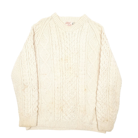 Mens Cream Donegal Vintage Cable Knit Made In Republic Of Ireland Crewneck Jumper