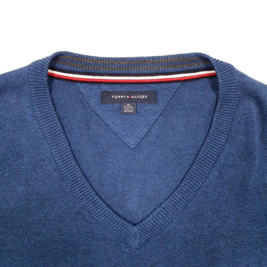 Mens Blue Tommy Hilfiger Knit V Neck Jumper