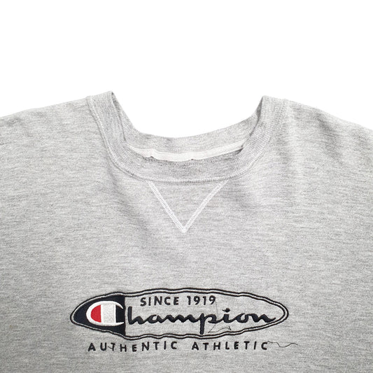 Mens Grey Champion Spellout Crewneck Jumper