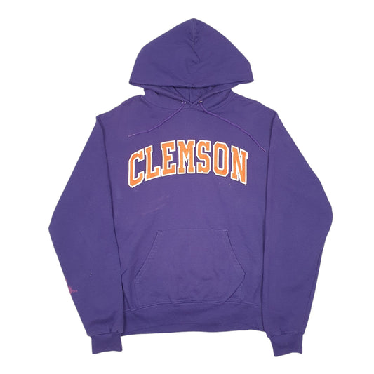 Mens Purple Champion Clemson College USA Spellout Hoodie Jumper