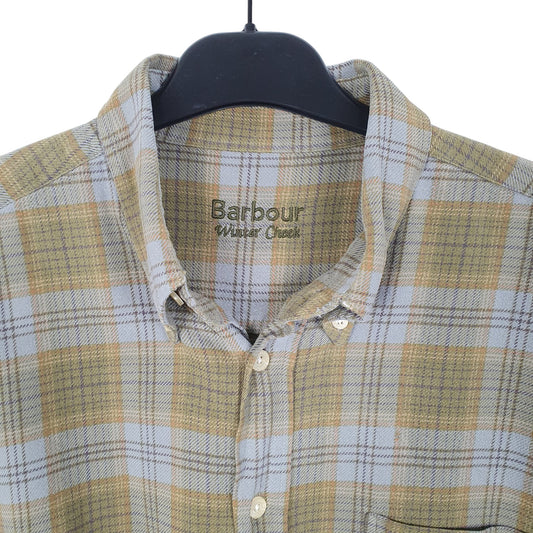 Mens Grey Barbour Flannel Overshirt Winter Check Long Sleeve Shirt