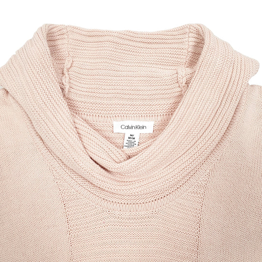 Womens Pink Calvin Klein Knit Shawl Roll Cosy Crewneck Jumper