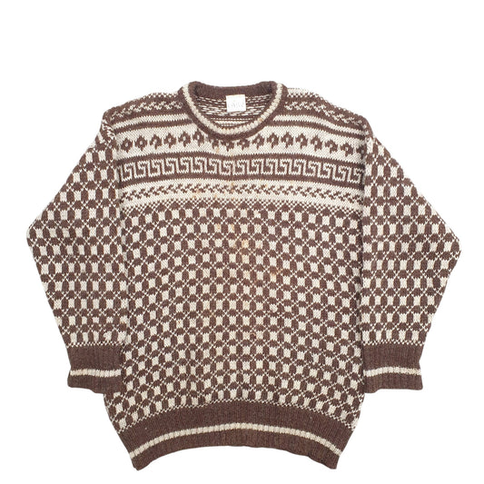 Mens Brown 100% Wool Crewneck Jumper
