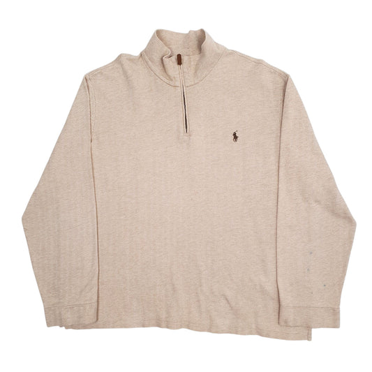 Mens Beige Polo Ralph Lauren Herringbone Quarter Zip Jumper
