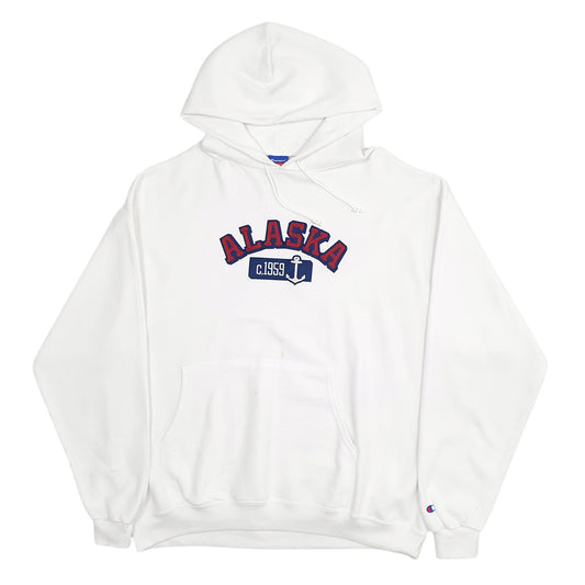 Mens White Champion Alaska Spellout Hoodie Jumper