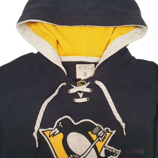 Mens Black CCM Vintage NHL Pittsburgh Penguins Hoodie Jumper