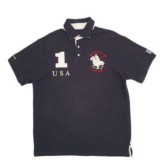 Mens Black Equi-Theme Polo Theme Short Sleeve Polo Shirt