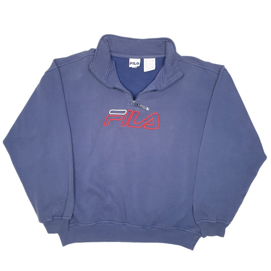 Mens Navy Fila Spellout Quarter Zip Jumper